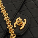 Chanel Vintage Medium Timeless Classic Double Flap Bag Black Quilted Lambskin 24K Gold-Plated Hardware And Mademoiselle Chain
