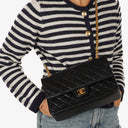 Chanel Vintage Medium Timeless Classic Double Flap Bag Black Quilted Lambskin 24K Gold-Plated Hardware And Mademoiselle Chain
