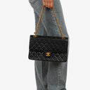 Chanel Vintage Medium Timeless Classic Double Flap Bag Black Quilted Lambskin 24K Gold-Plated Hardware And Mademoiselle Chain