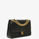Chanel Vintage Medium Timeless Classic Double Flap Bag Black Quilted Lambskin 24K Gold-Plated Hardware And Mademoiselle Chain
