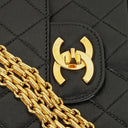 Chanel Vintage Medium Timeless Classic Double Flap Bag Black Quilted Lambskin 24K Gold-Plated Hardware And Mademoiselle Chain