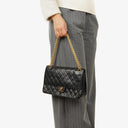 Chanel Vintage Medium Timeless Classic Double Flap Bag Black Quilted Lambskin 24K Gold-Plated Hardware And Mademoiselle Chain