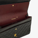 Chanel Vintage Medium Timeless Classic Double Flap Bag Black Quilted Lambskin 24K Gold-Plated Hardware And Mademoiselle Chain