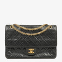 Chanel Vintage Medium Timeless Classic Double Flap Bag Black Quilted Lambskin 24K Gold-Plated Hardware And Mademoiselle Chain
