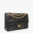 Chanel Vintage Medium Timeless Classic Double Flap Bag Black Quilted Lambskin 24K Gold-Plated Hardware And Mademoiselle Chain