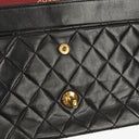 Chanel Vintage Medium Timeless Classic Double Flap Bag Black Quilted Lambskin 24K Gold-Plated Hardware And Mademoiselle Chain