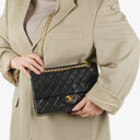 Chanel Vintage Medium Timeless Classic Double Flap Bag Black Quilted Lambskin 24K Gold-Plated Hardware And Mademoiselle Chain