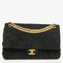 Chanel Vintage Medium Timeless Classic Double Flap Bag Black Quilted Suede With Gold-Tone Hardware And Mademoiselle Chain
