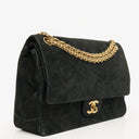 Chanel Vintage Medium Timeless Classic Double Flap Bag Black Quilted Suede With Gold-Tone Hardware And Mademoiselle Chain
