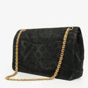 Chanel Vintage Medium Timeless Classic Double Flap Bag Black Quilted Suede With Gold-Tone Hardware And Mademoiselle Chain