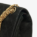 Chanel Vintage Medium Timeless Classic Double Flap Bag Black Quilted Suede With Gold-Tone Hardware And Mademoiselle Chain