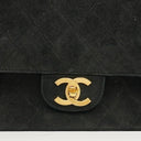 Chanel Vintage Medium Timeless Classic Double Flap Bag Black Quilted Suede With Gold-Tone Hardware And Mademoiselle Chain