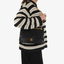 Chanel Vintage Medium Timeless Classic Double Flap Bag In Black Quilted Lambskin With 24K Gold-Plated Hardware And Mademoiselle Chain