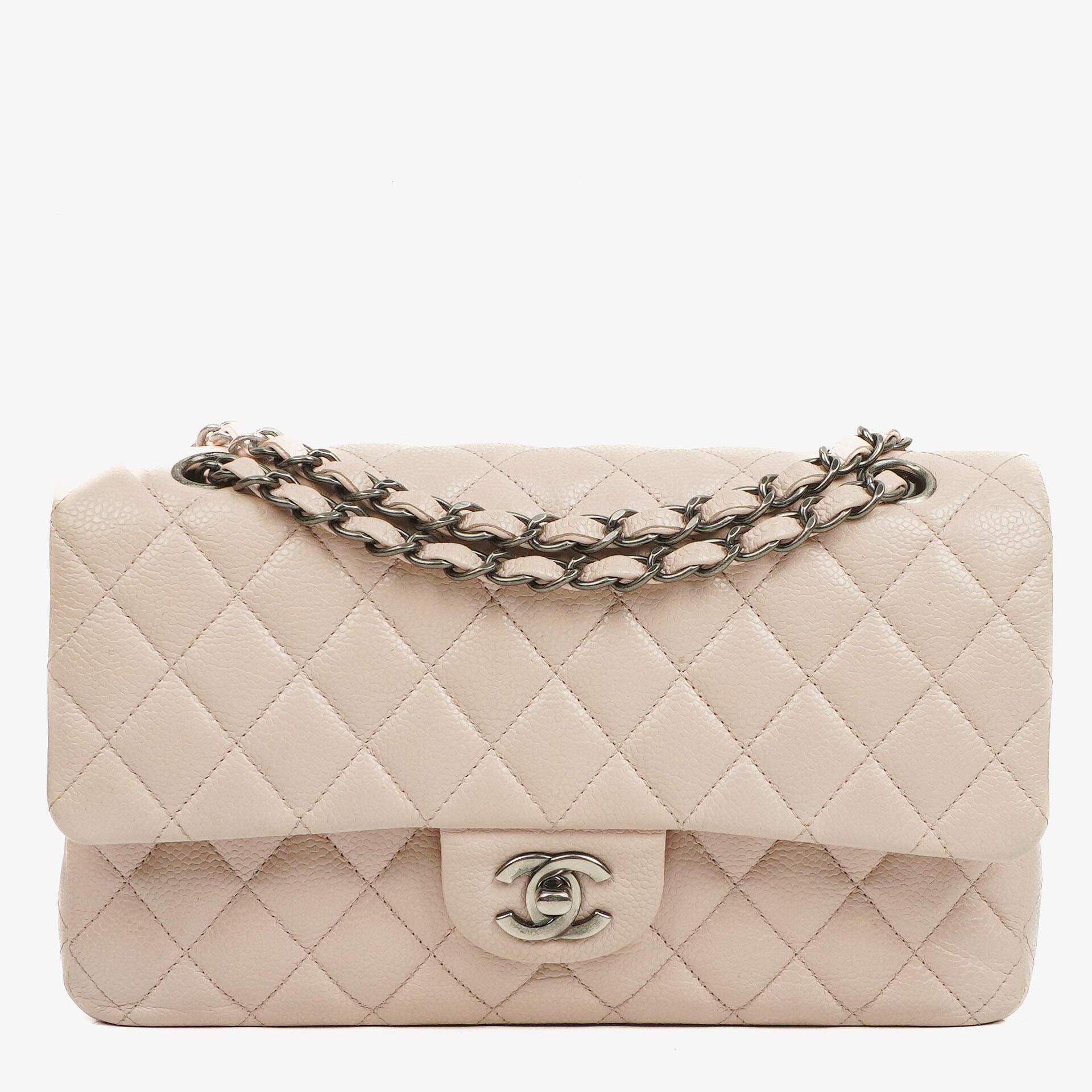 Chanel   Medium Timeless Classic Double Flap Bag Ivory Caviar Quilted Lambskin Silver Plated Hardware