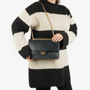 Chanel Vintage Medium Timeless Classic Double Flap Bag Navy Quilted Lambskin 24K Gold-Plated Hardware And Mademoiselle Chain
