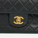 Chanel Vintage Medium Timeless Classic Double Flap Bag Navy Quilted Lambskin 24K Gold-Plated Hardware And Mademoiselle Chain