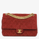 Chanel Vintage Medium Timeless Classic Double Flap Bag Suede Burgundy Gold-Toned Hardware And Mademoiselle Chain