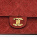 Chanel Vintage Medium Timeless Classic Double Flap Bag Suede Burgundy Gold-Toned Hardware And Mademoiselle Chain