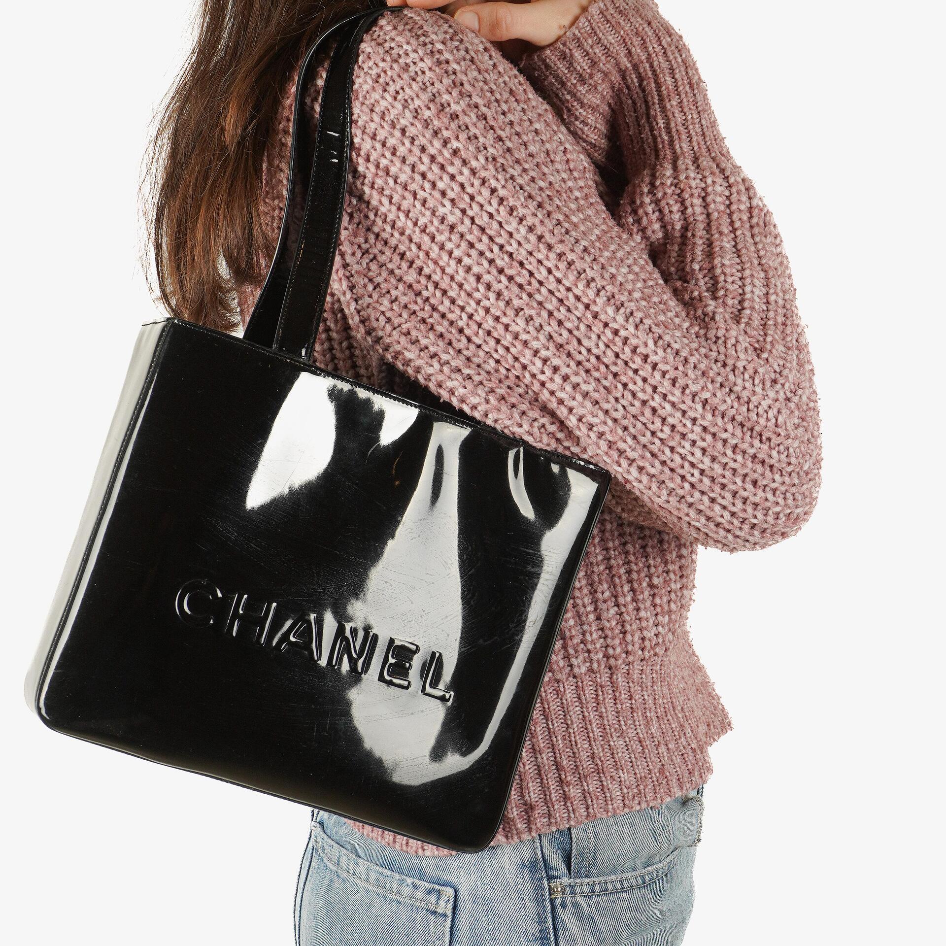 Chanel Vintage Patent Leather CC Tote Shoulder Bag
