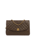Chanel Vintage Round Flap Bag Brown Quilted Lambskin With 24K Gold-Plated Hardware