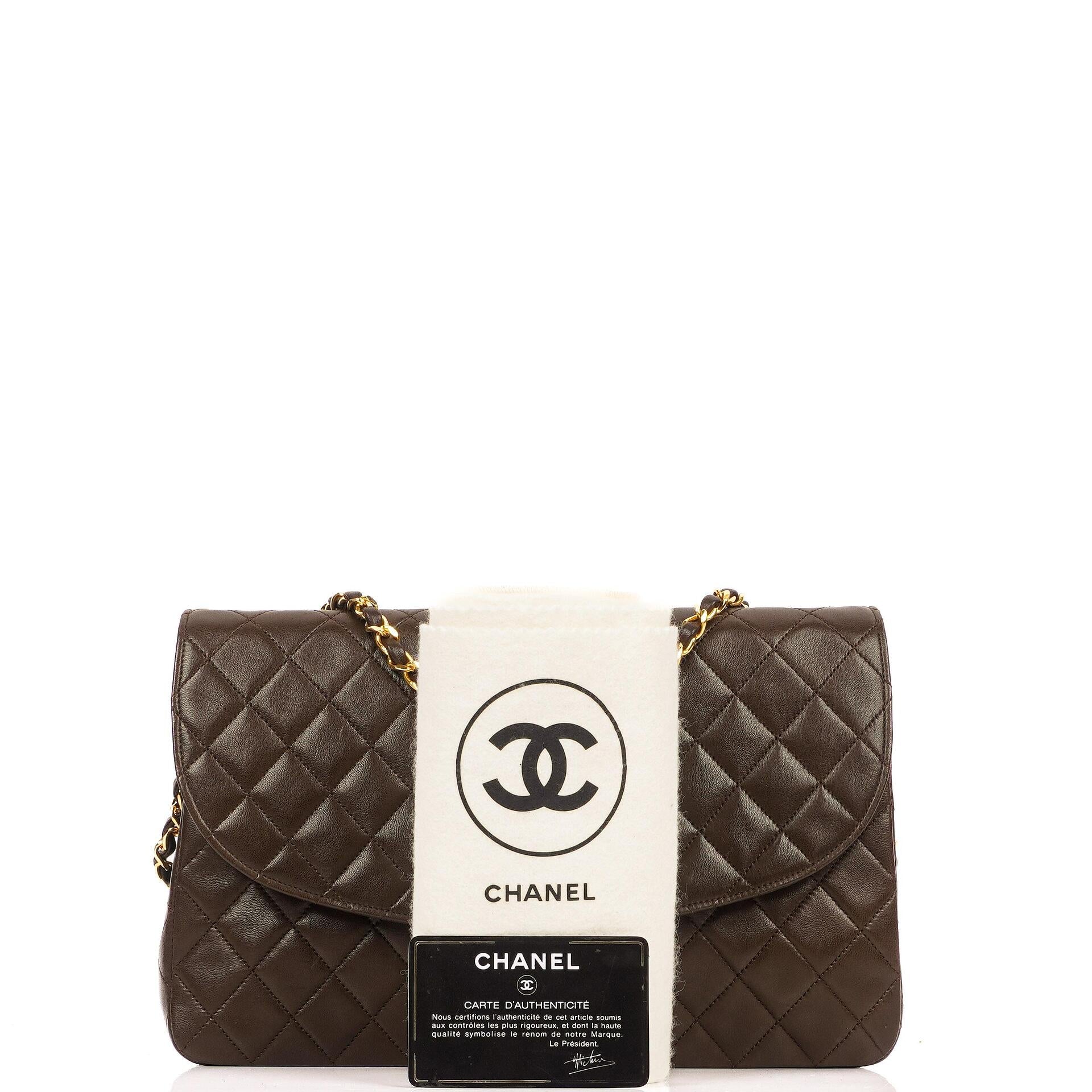 Chanel Vintage Round Flap Bag Brown Quilted Lambskin With 24K Gold-Plated Hardware