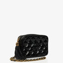 Chanel Vintage Small Camera Tassel Bag In Black Quilted Patent Leather