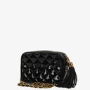 Chanel Vintage Small Camera Tassel Bag In Black Quilted Patent Leather