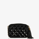 Chanel Vintage Small Camera Tassel Bag In Black Quilted Patent Leather
