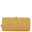 Chanel Vintage Small Camera Tassel Bag In Gold Quilted Suede With CC Logo Front Pocket