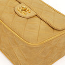 Chanel Vintage Small Camera Tassel Bag In Gold Quilted Suede With CC Logo Front Pocket