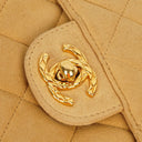 Chanel Vintage Small Camera Tassel Bag In Gold Quilted Suede With CC Logo Front Pocket