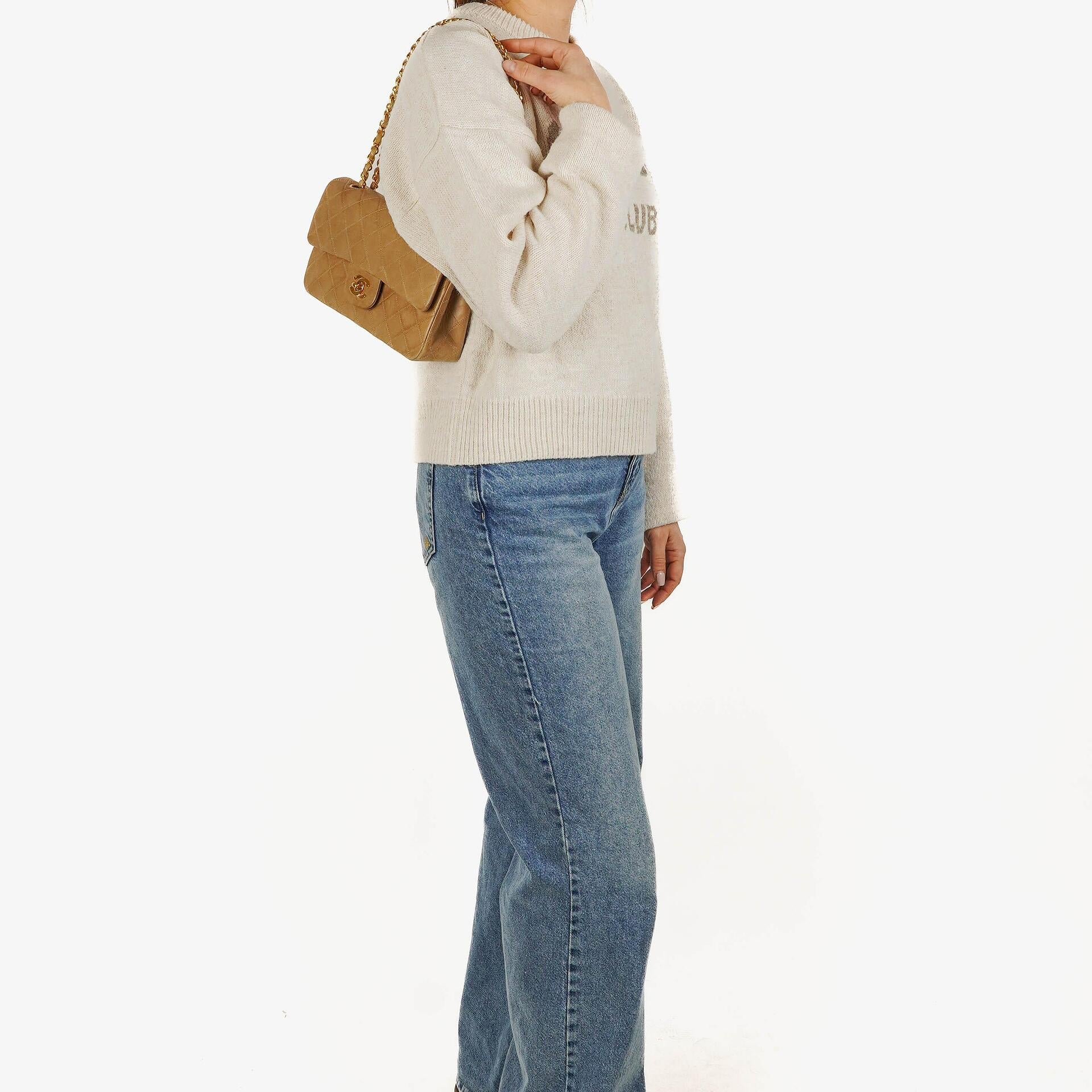 Chanel Vintage Small Classic Double Flap Bag Beige Quilted Leather 24K Gold-Plated Hardware