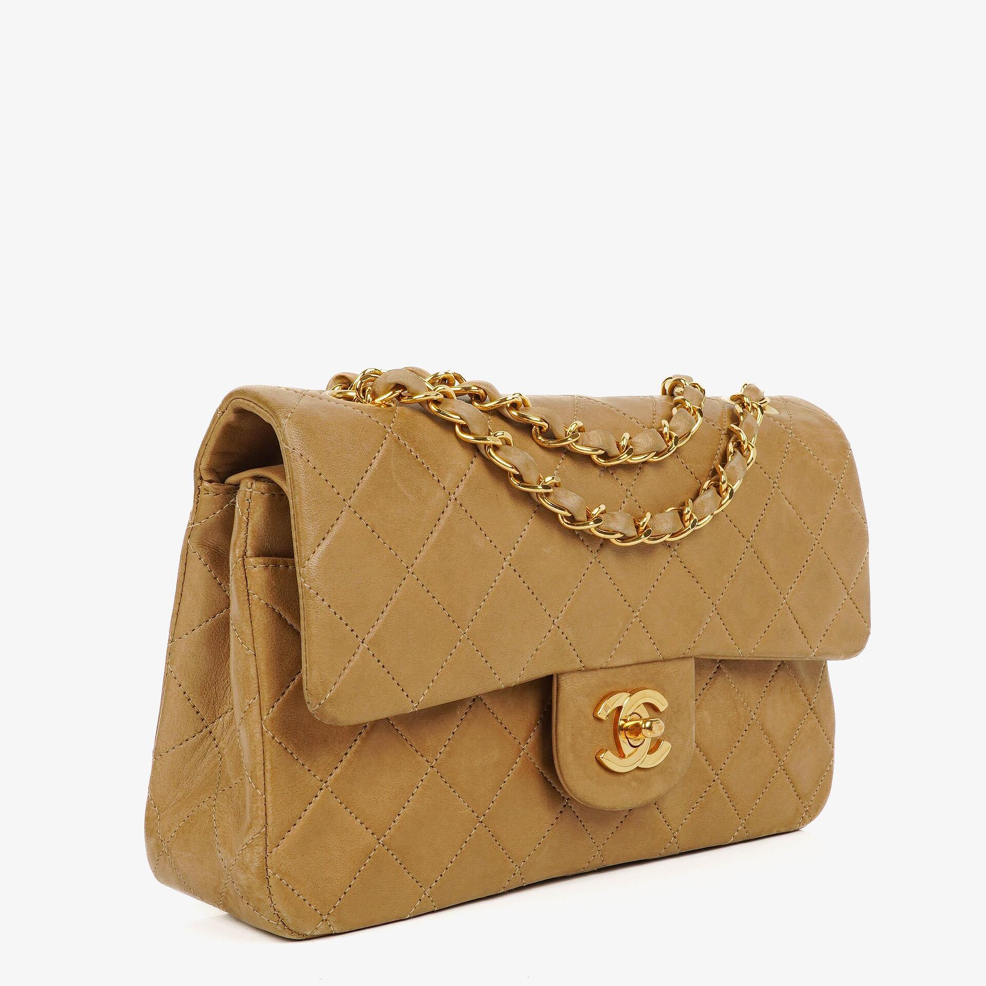 Chanel Vintage Small Classic Double Flap Bag Beige Quilted Leather 24K Gold-Plated Hardware
