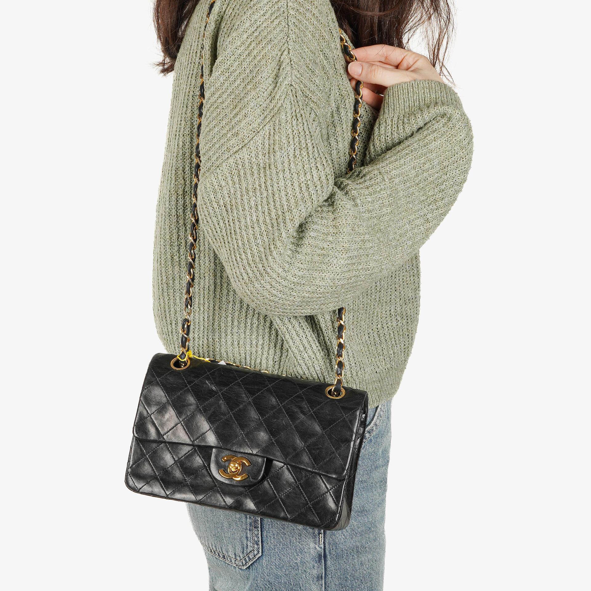 Chanel Vintage Small Classic Double Flap Bag Black Quilted Lambskin 24K Gold-Plated Hardware