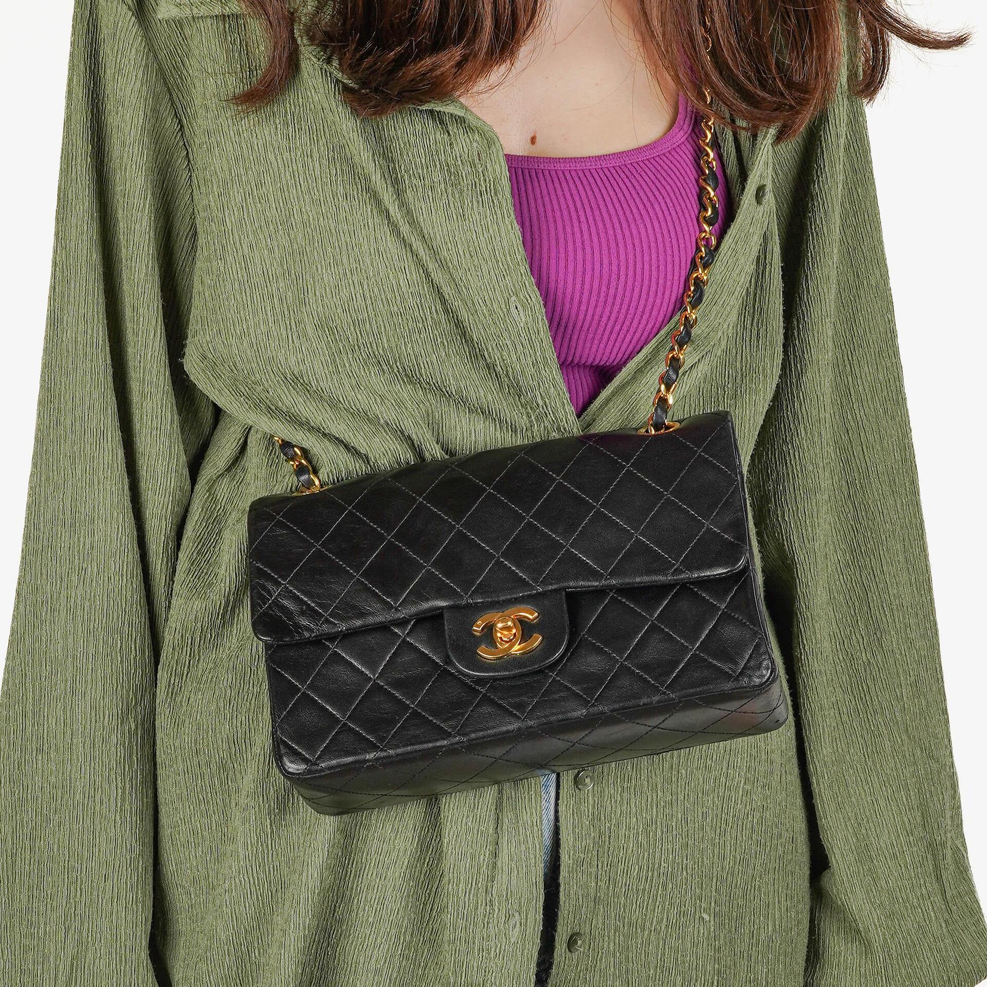 Chanel Vintage Small Classic Double Flap Bag Black Quilted Lambskin  24K Gold-Plated Hardware