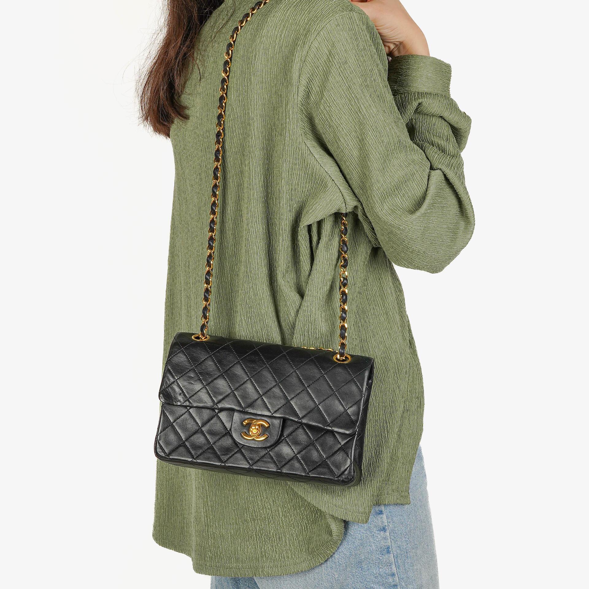 Chanel Vintage Small Classic Double Flap Bag Black Quilted Lambskin 24K Gold-Plated Hardware