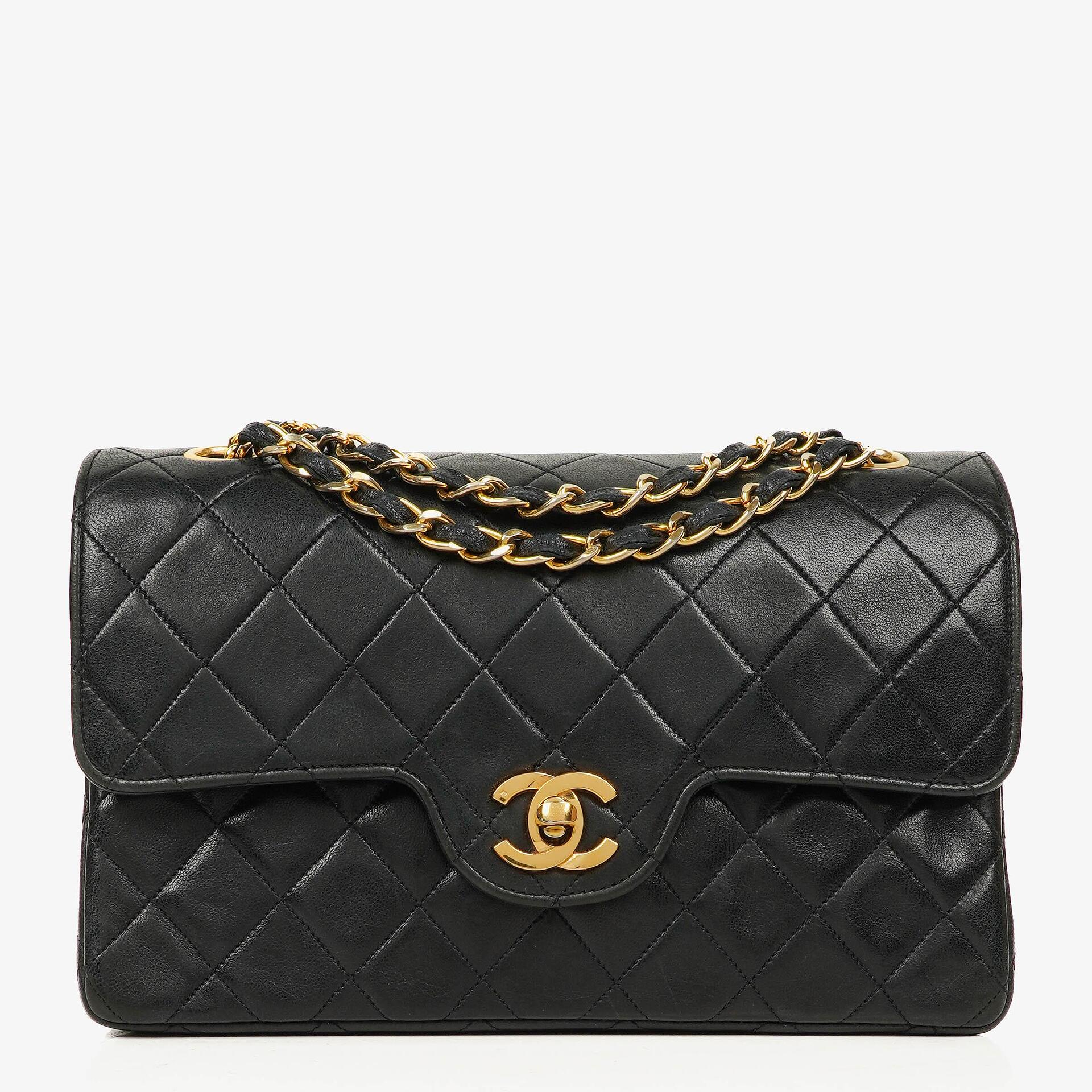 Chanel Vintage Small Classic Double Flap Bag Black Quilted Lambskin 24K Gold-Plated Hardware