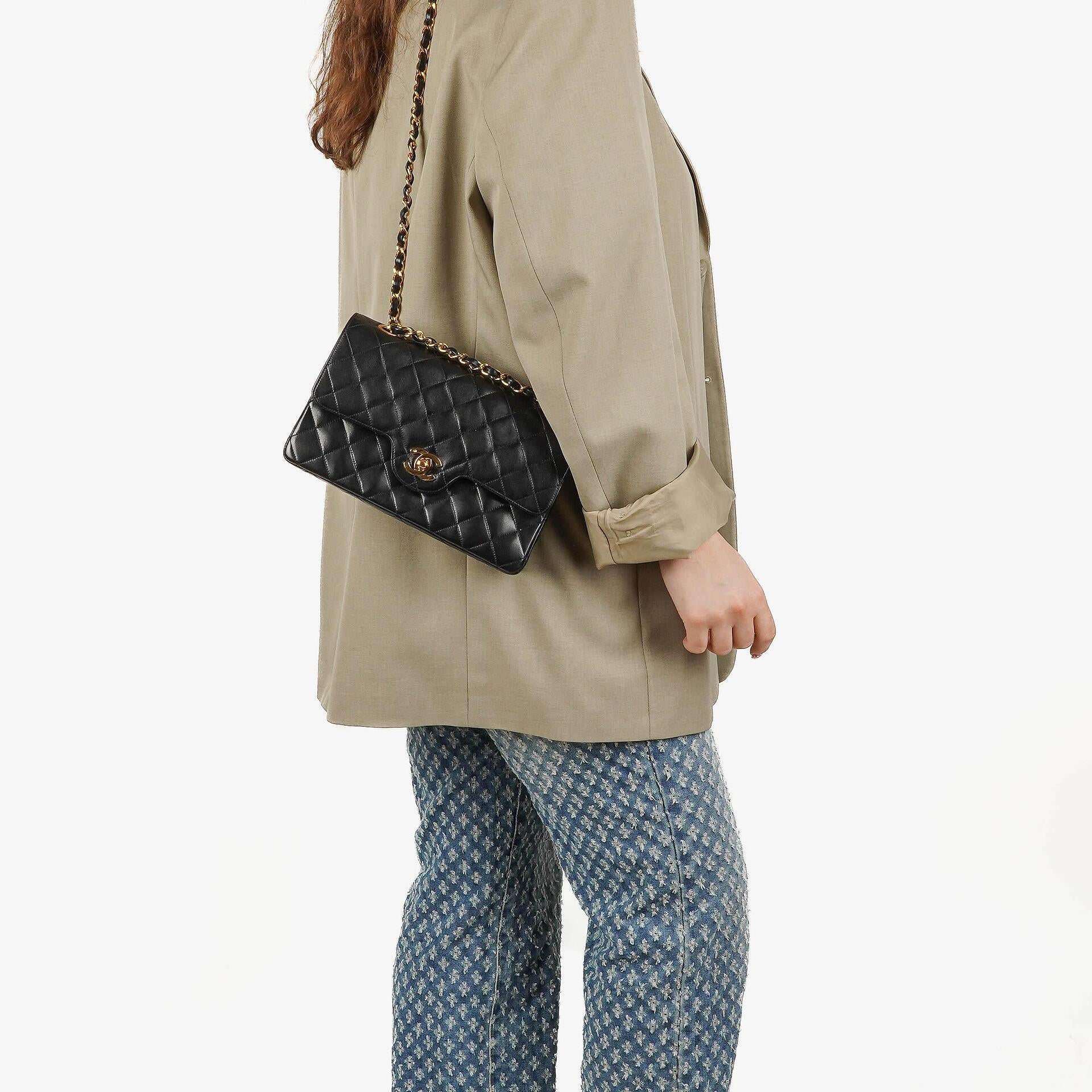 Chanel Vintage Small Classic Double Flap Bag Black Quilted Lambskin 24K Gold-Plated Hardware