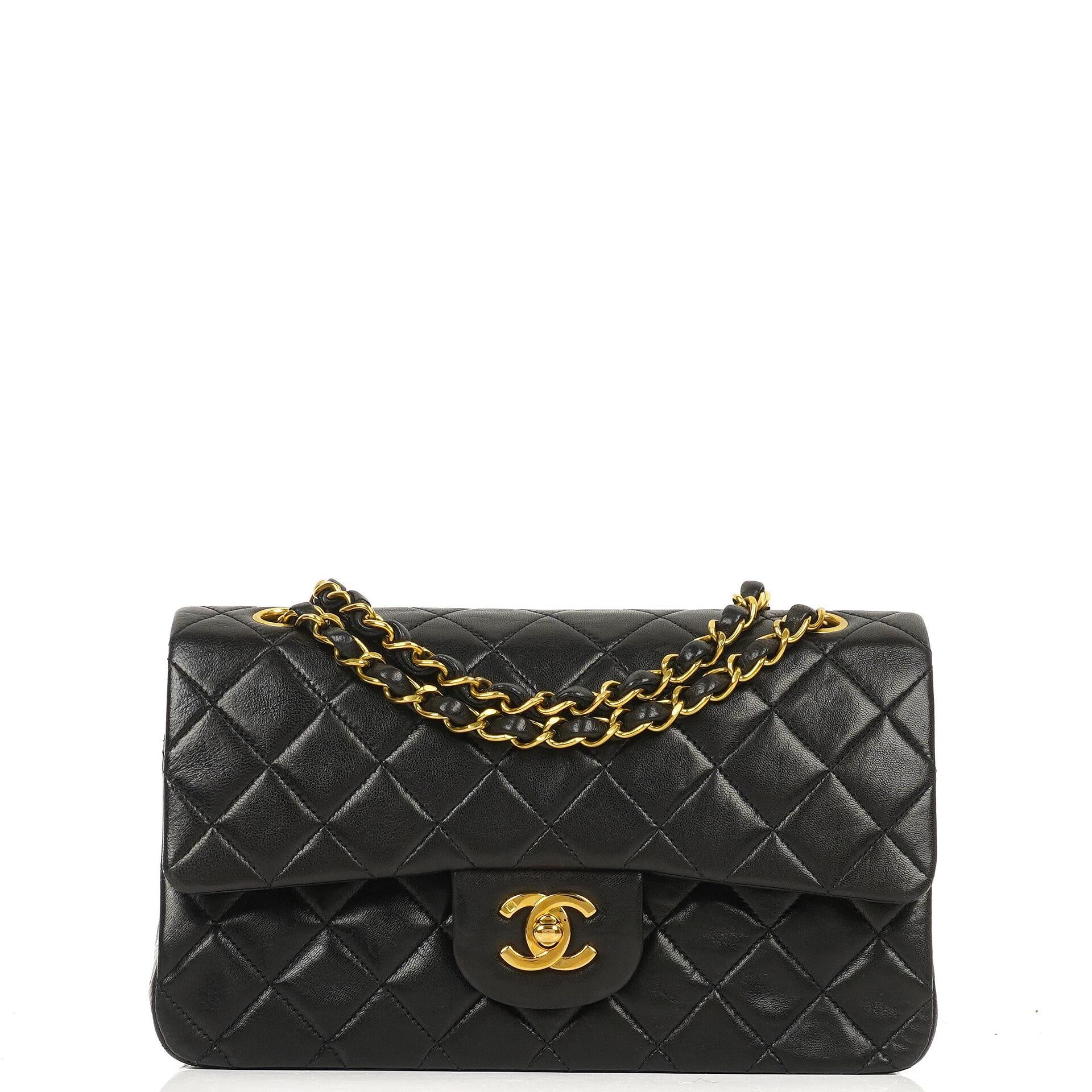 Chanel Vintage Small Classic Double Flap Bag Black Quilted Lambskin With 24K Gold-Plated Hardware