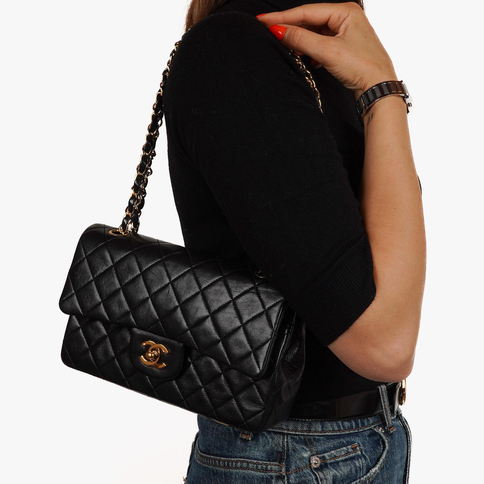 Chanel Vintage Small Classic Double Flap Bag Black Quilted Lambskin With 24K Gold-Plated Hardware