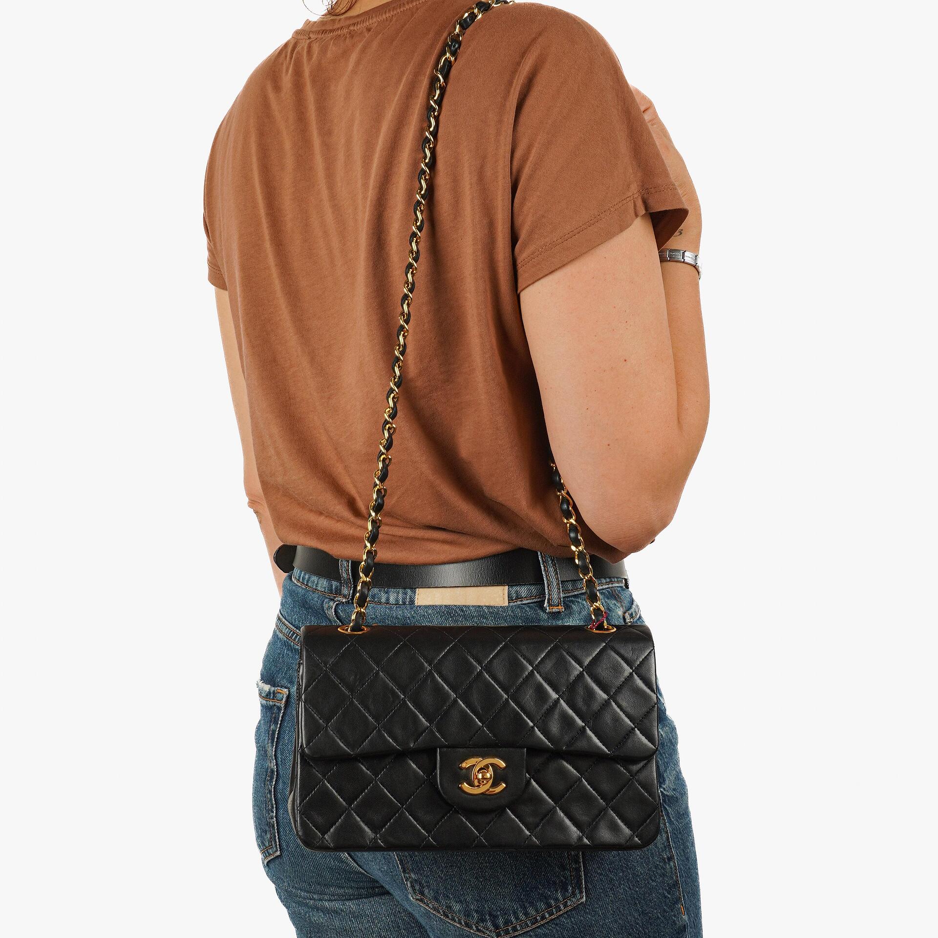 Chanel Vintage Small Classic Double Flap Black Quilted Lambskin 24K Gold-Plated Hardware