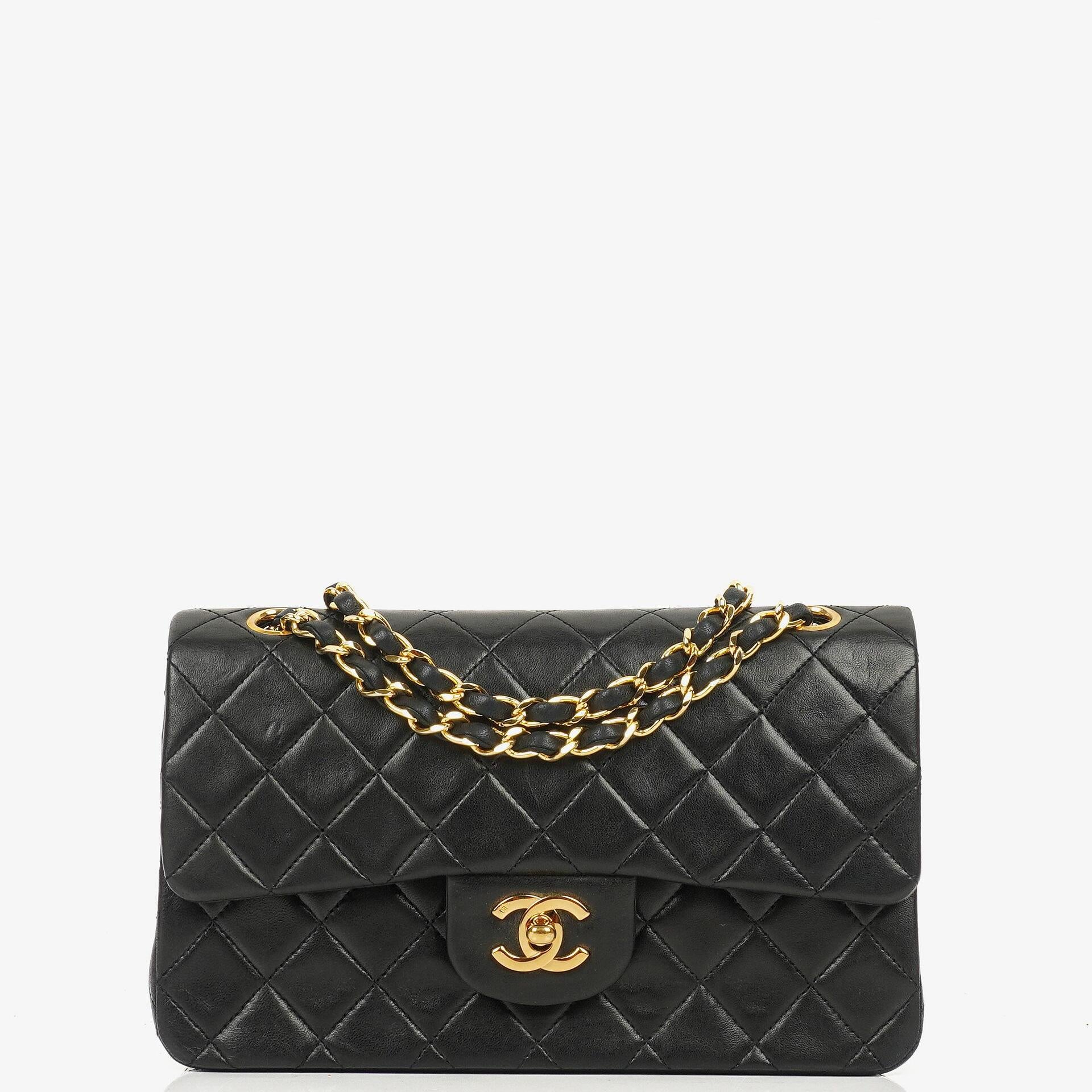 Chanel Vintage Small Classic Double Flap Black Quilted Lambskin 24K Gold-Plated Hardware