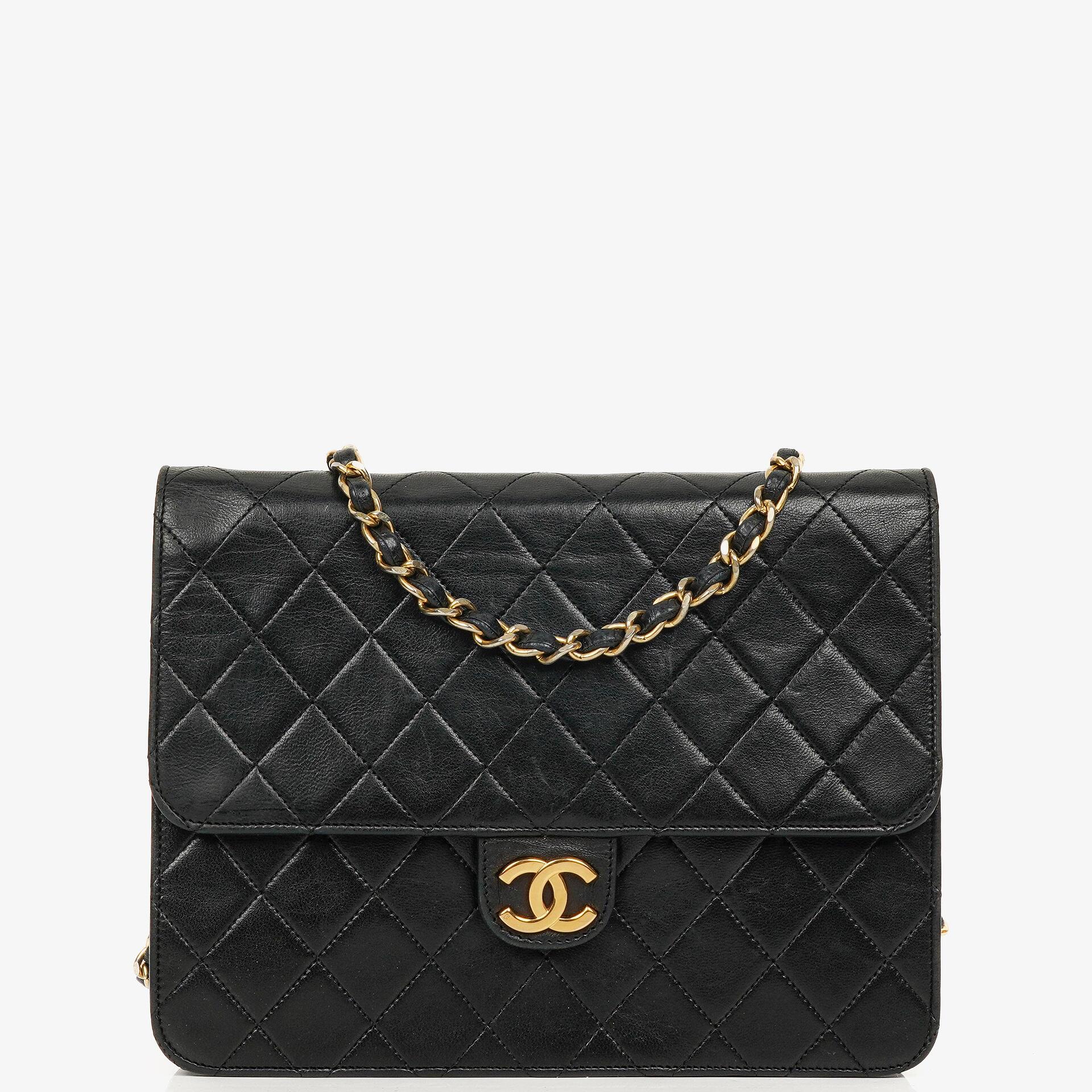 Chanel Vintage Small Classic Single Flap Bag Black Quilted Lambskin With 24K Gold-Plated Hardware
