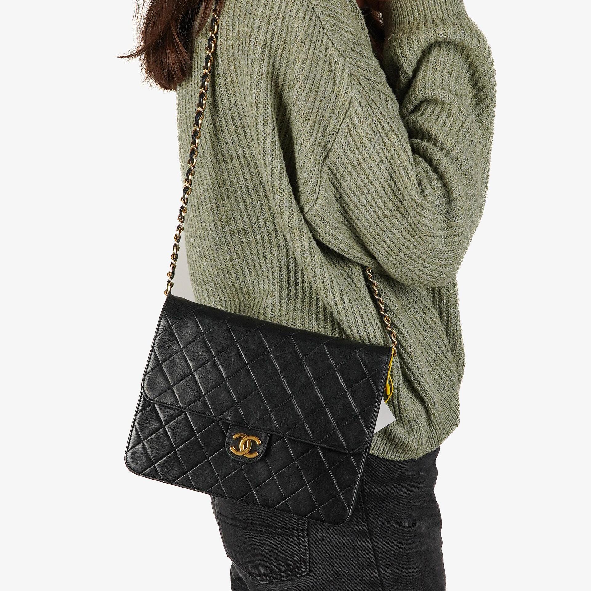 Chanel Vintage Small Classic Single Flap Bag Black Quilted Lambskin With 24K Gold-Plated Hardware