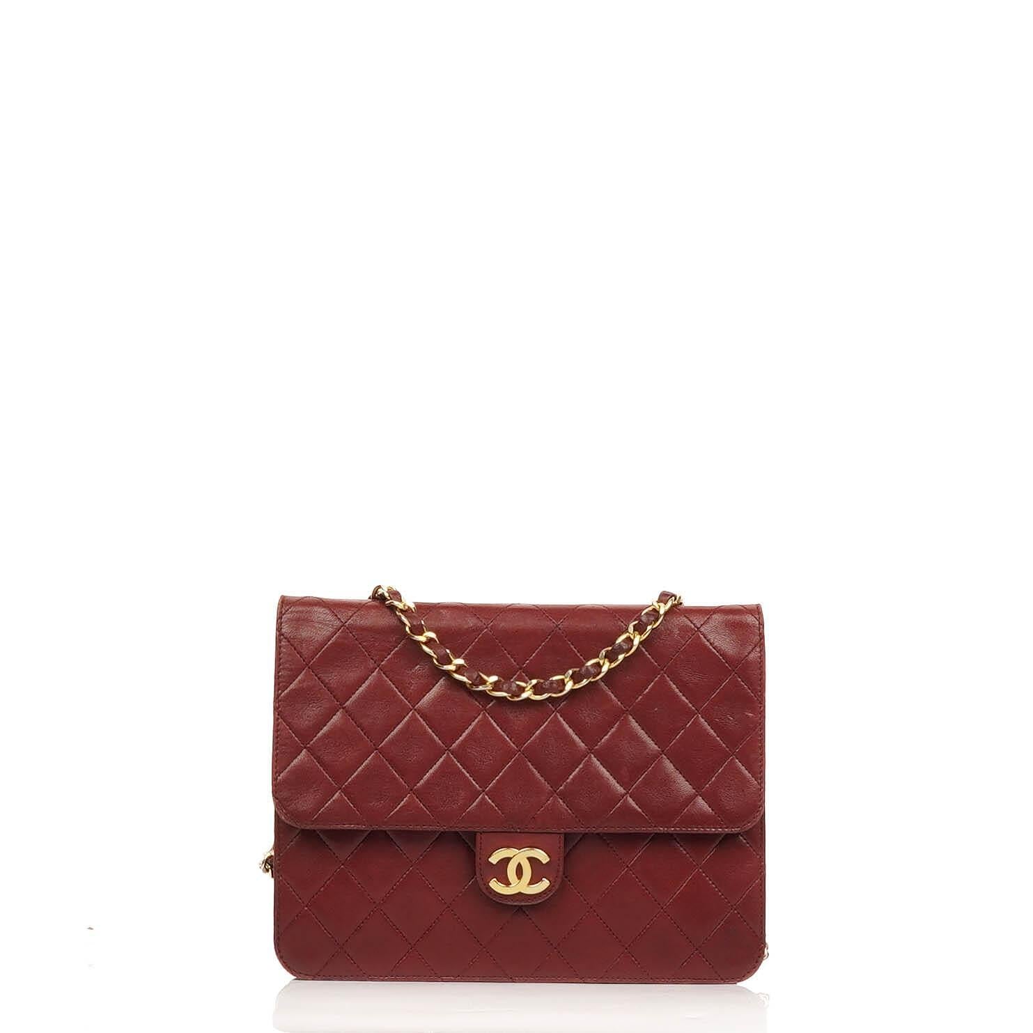Chanel Vintage Small Classic Single Flap Bag Burgundy Quilted Lambskin With 24K Gold-Plated Hardware