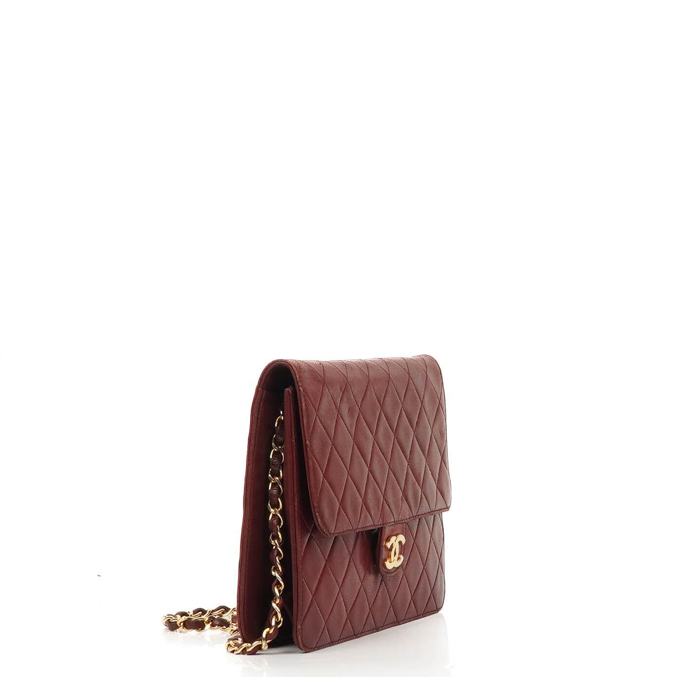 Chanel Vintage Small Classic Single Flap Bag Burgundy Quilted Lambskin With 24K Gold-Plated Hardware