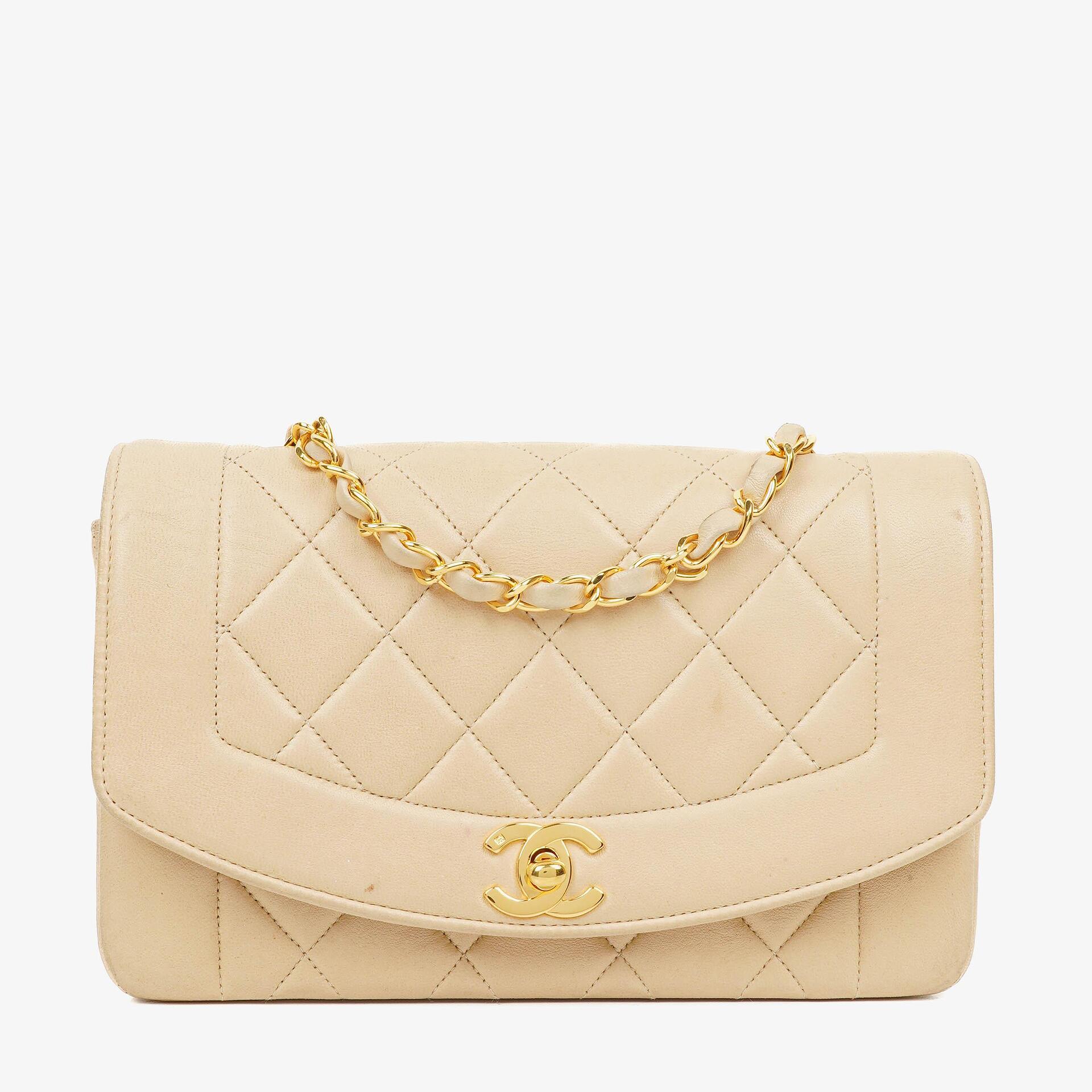 Chanel Vintage Small Diana Beige Flap Bag 24K Gold-Plated Hardware