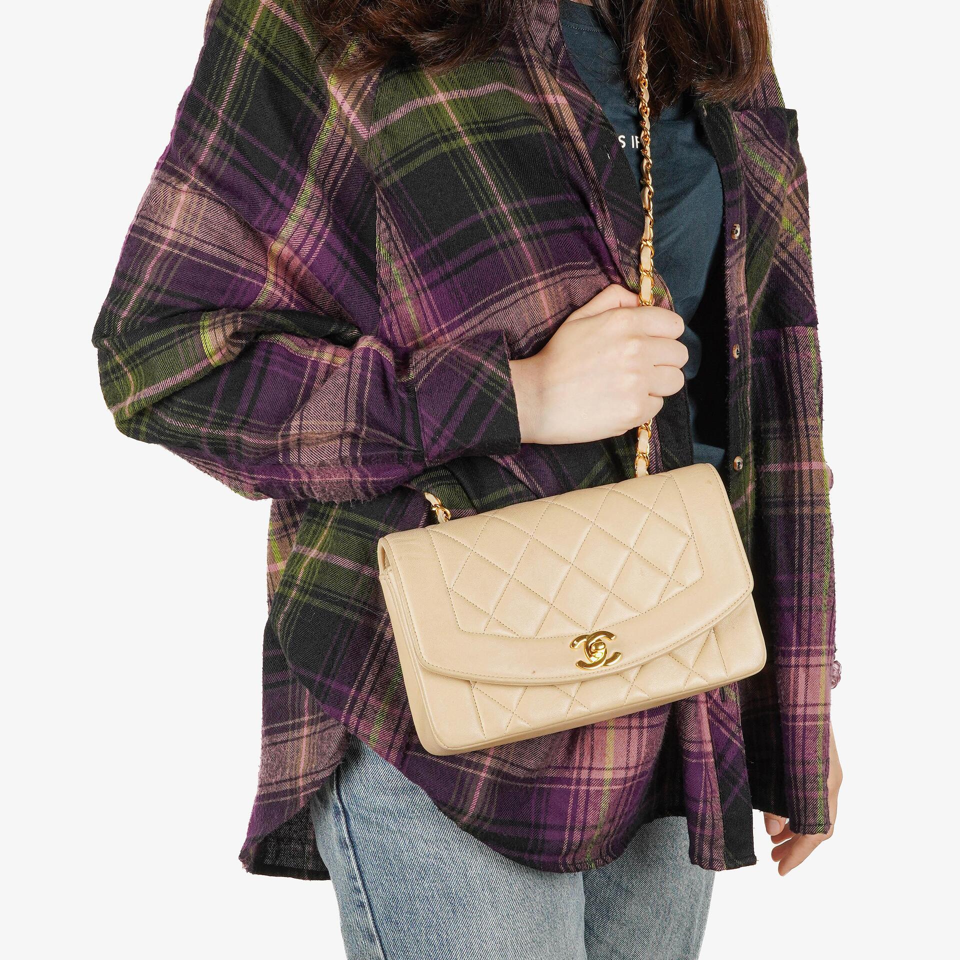 Chanel Vintage Small Diana Beige Flap Bag 24K Gold-Plated Hardware