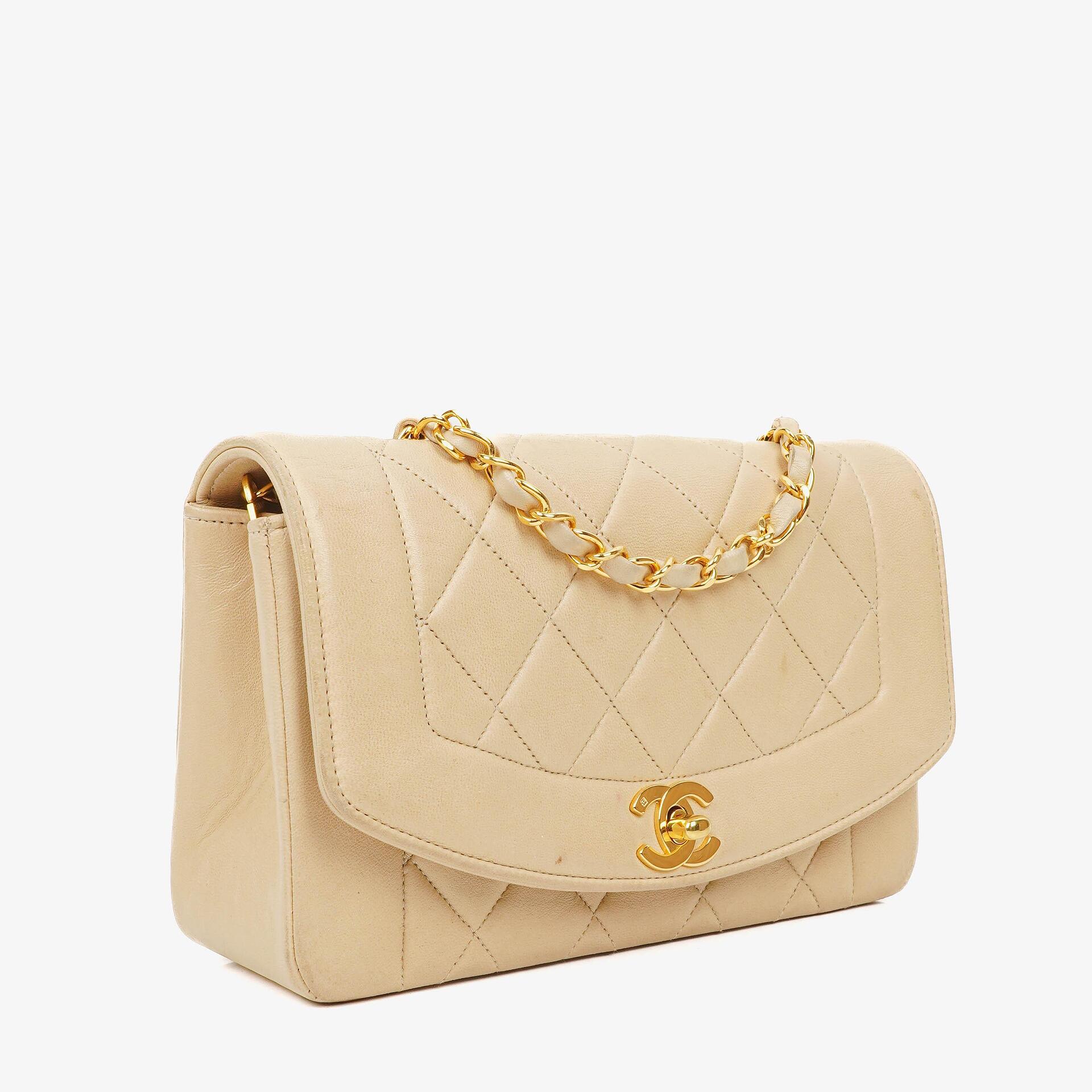 Chanel Vintage Small Diana Beige Flap Bag 24K Gold-Plated Hardware