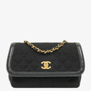 Chanel Vintage Small Single Flap In Black Quilted Jersey And Leather With 24K Gold-Plated Hardware